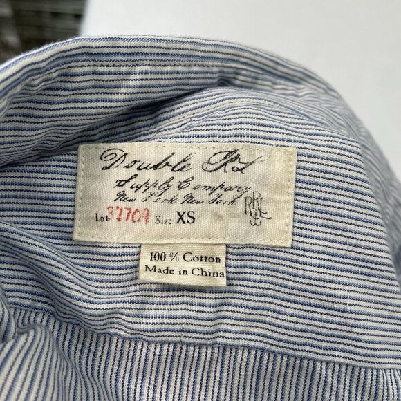 Double RL Ralph Lauren RRL Classic Stripe Long Sleeve Shirt Blue White Men's XS - Picture 6 of 7